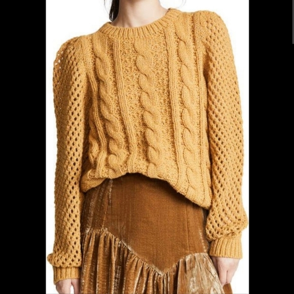 LoveShackFancy Mustard Cable Knit Sweater - Picture 2 of 11